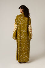 Printed Cotton Green Polka Dots Mixed Print Kimono Abaya - Noētic