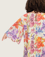 Printed Cotton Kids Dress with Relaxed Fit and Scalloped Edges - Peach - Noētic