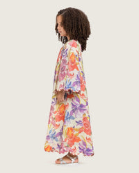 Printed Cotton Kids Dress with Relaxed Fit and Scalloped Edges - Peach - Noētic
