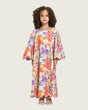 Printed Cotton Kids Dress with Relaxed Fit and Scalloped Edges - Peach - Noētic