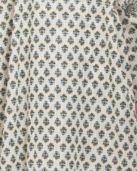 Printed Cotton Kimono Abaya Dress Set with Metalic Threads - Blue - Noētic