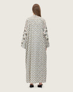 Printed Cotton Kimono Abaya Dress Set with Metalic Threads - Blue - Noētic
