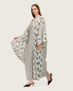 Printed Cotton Kimono Abaya Dress Set with Metalic Threads - Blue - Noētic