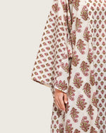 Printed Cotton Kimono Abaya Dress Set with Metalic Threads - Pink - Noētic