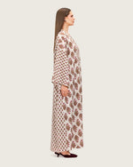 Printed Cotton Kimono Abaya Dress Set with Metalic Threads - Pink - Noētic