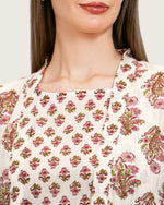 Printed Cotton Kimono Abaya Dress Set with Metalic Threads - Pink - Noētic