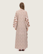 Printed Cotton Kimono Abaya Dress Set with Metalic Threads - Pink - Noētic