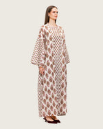 Printed Cotton Kimono Abaya Dress Set with Metalic Threads - Pink - Noētic