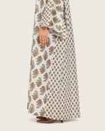 Printed Cotton Kimono Abaya Dress Set with Metalic Threads - Turquoise - Noētic