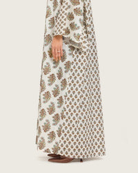Printed Cotton Kimono Abaya Dress Set with Metalic Threads - Turquoise - Noētic