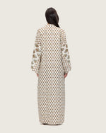 Printed Cotton Kimono Abaya Dress Set with Metalic Threads - Turquoise - Noētic
