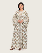Printed Cotton Kimono Abaya Dress Set with Metalic Threads - Turquoise - Noētic