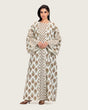 Printed Cotton Kimono Abaya Dress Set with Metalic Threads - Turquoise - Noētic