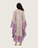 Printed Flowy Kaftan Dress with Soft Multicolor Motifs and Tassels - Noētic