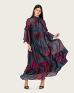 Printed Maxi Dress with Bow Neck and Flared Sleeves - Noētic