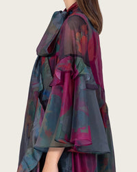 Printed Maxi Dress with Bow Neck and Flared Sleeves - Noētic