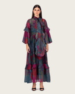 Printed Maxi Dress with Bow Neck and Flared Sleeves - Noētic