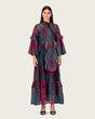 Printed Maxi Dress with Bow Neck and Flared Sleeves - Noētic
