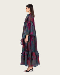 Printed Maxi Dress with Bow Neck and Flared Sleeves - Noētic