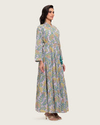 Printed Maxi Wrap dress with Tie Waist & Tassels - Noētic