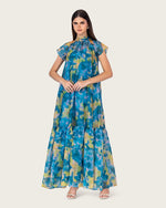 Printed Organza Maxi Dress with Back Bow Tie - Noētic