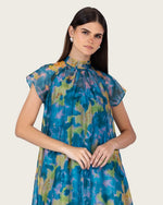 Printed Organza Maxi Dress with Back Bow Tie - Noētic