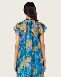Printed Organza Maxi Dress with Back Bow Tie - Noētic