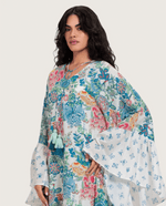 Printed Ruffle Trimmed Kaftan with Tie Neck & Tassels - Noētic