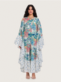 Printed Ruffle Trimmed Kaftan with Tie Neck & Tassels - Noētic