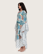 Printed Ruffle Trimmed Kaftan with Tie Neck & Tassels - Noētic