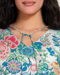 Printed Ruffle Trimmed Kaftan with Tie Neck & Tassels - Noētic