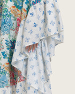 Printed Ruffle Trimmed Kaftan with Tie Neck & Tassels - Noētic