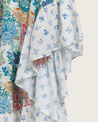 Printed Ruffle Trimmed Kaftan with Tie Neck & Tassels - Noētic