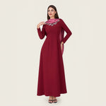 Embellished Evening Crepe Maxi Dress with Attached Satin Scarf