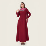 Embellished Evening Crepe Maxi Dress with Attached Satin Scarf