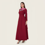 Embellished Evening Crepe Maxi Dress with Attached Satin Scarf