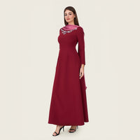 Embellished Evening Crepe Maxi Dress with Attached Satin Scarf