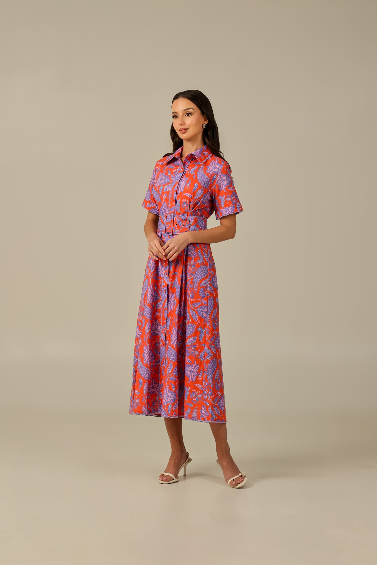 Red and Purple with Vibrant Colors Printed Linen Dress - Noētic
