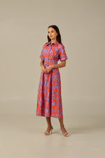 Red and Purple with Vibrant Colors Printed Linen Dress - Noētic