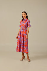 Red and Purple with Vibrant Colors Printed Linen Dress