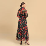 Red floral print chiffon wrap dress - Noētic