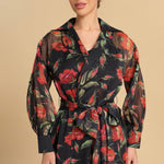 Red floral print chiffon wrap dress - Noētic
