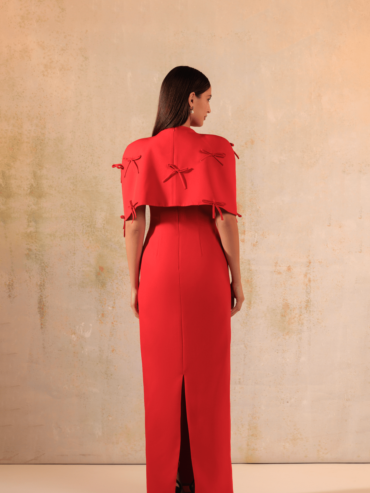 Red Maxi Crepe with Bow Decorations Dress - Noētic