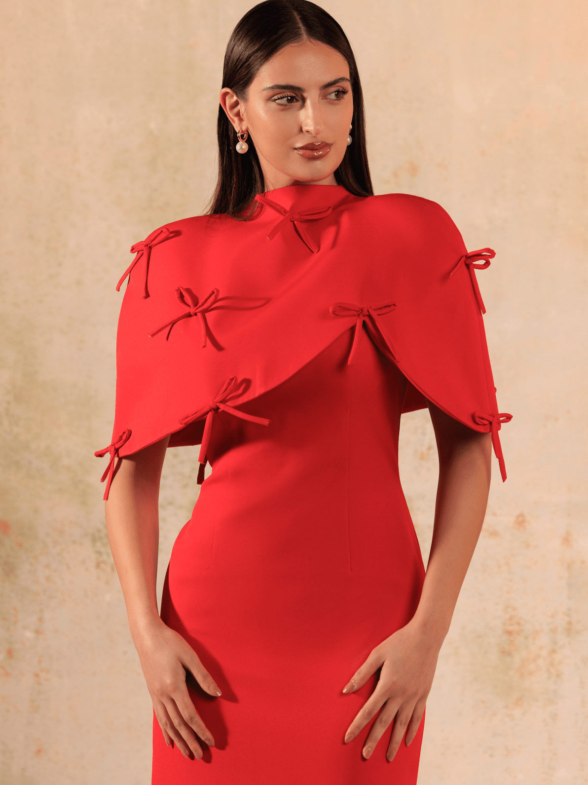 Red Maxi Crepe with Bow Decorations Dress - Noētic