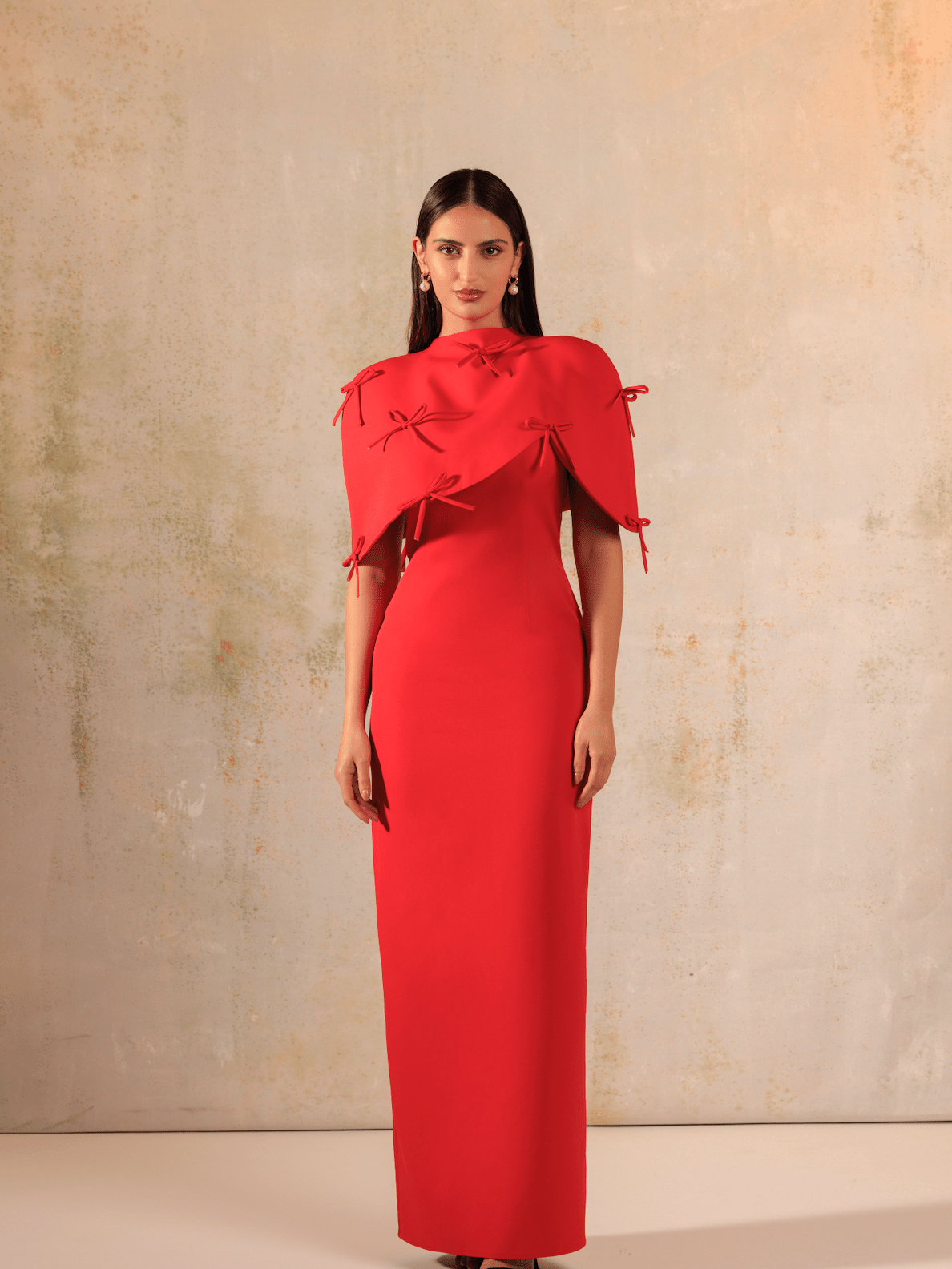 Red Maxi Crepe with Bow Decorations Dress - Noētic