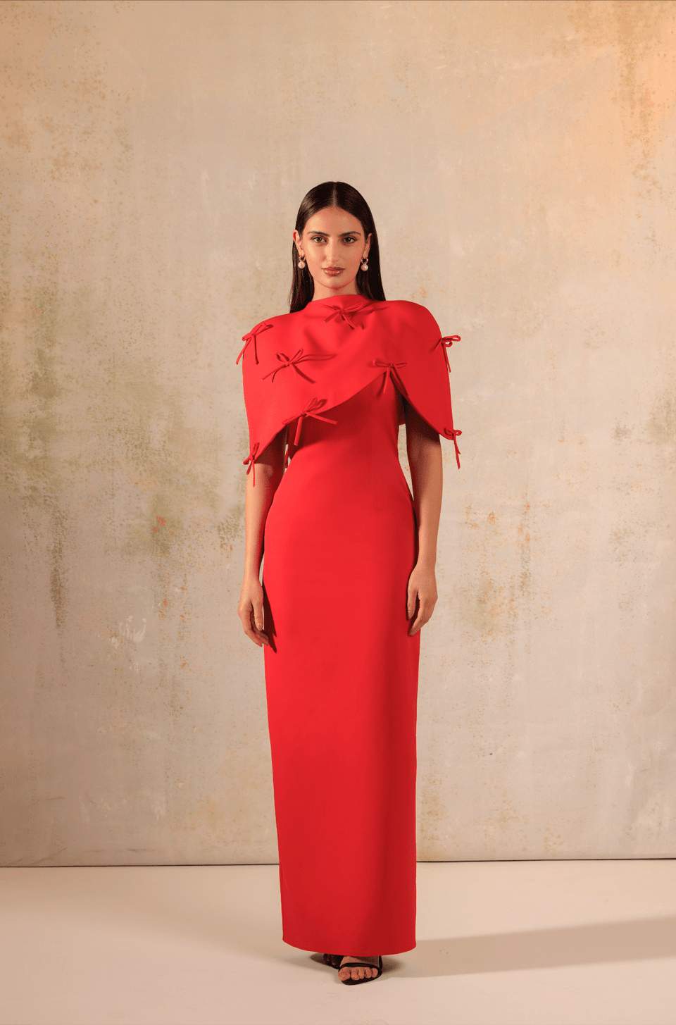 Red Maxi Crepe with Bow Decorations Dress - Noētic