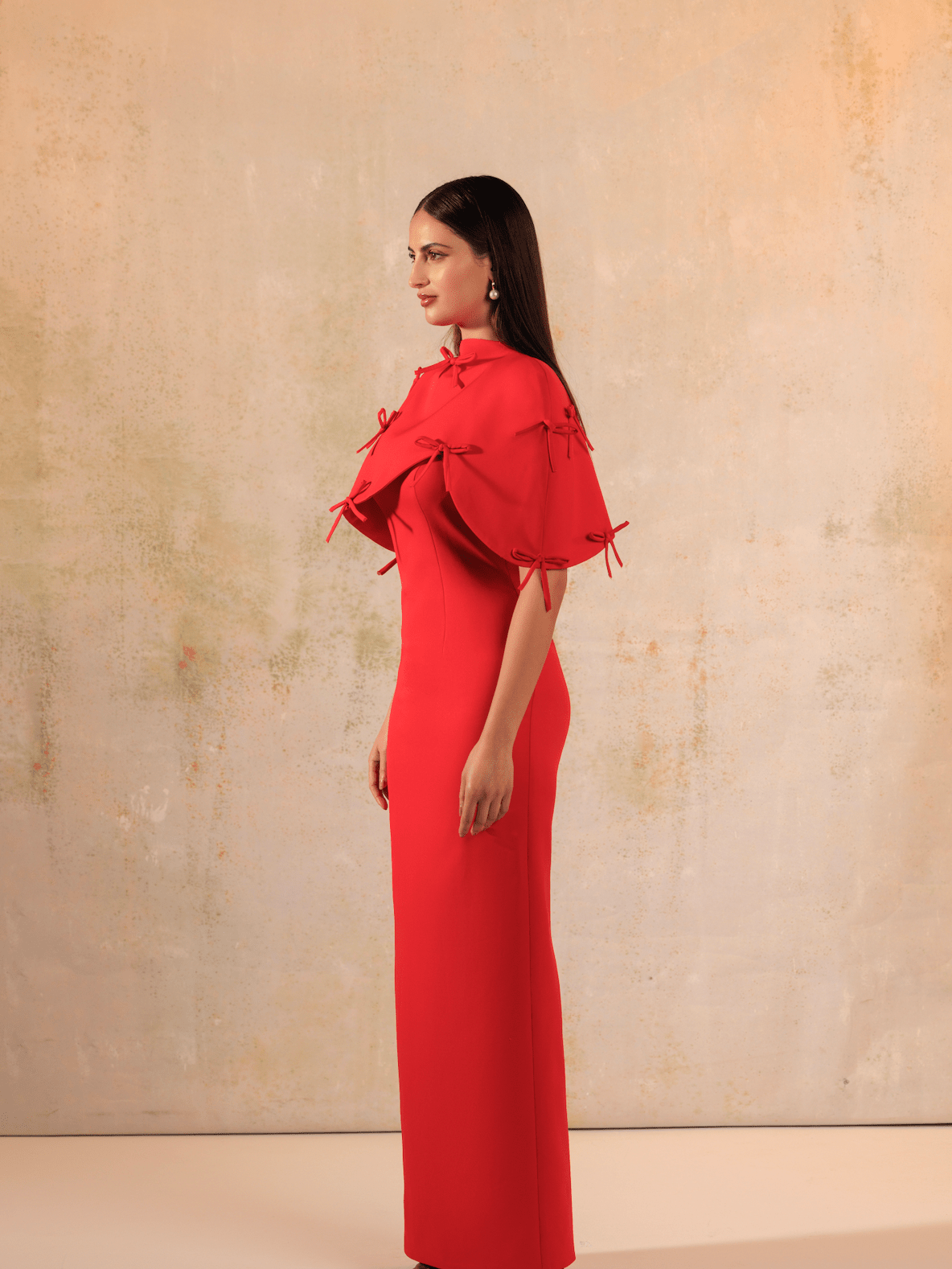 Red Maxi Crepe with Bow Decorations Dress - Noētic
