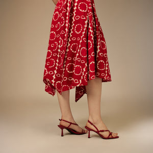 Red Printed Asymmetrical Linen Dress - Noētic