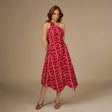 Red Printed Asymmetrical Linen Dress - Noētic