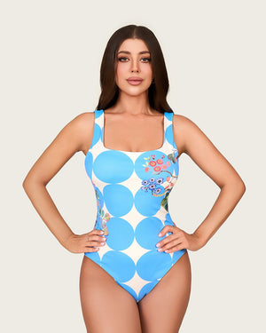 Riviera Print One-Piece Swimsuit with Fringed Wrap Skirt Cover-Up - Noētic